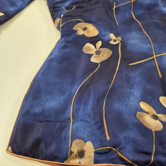 Chinese Asian Blue Floral Blouse Vintage Size XS/X - Picture 2 of 11